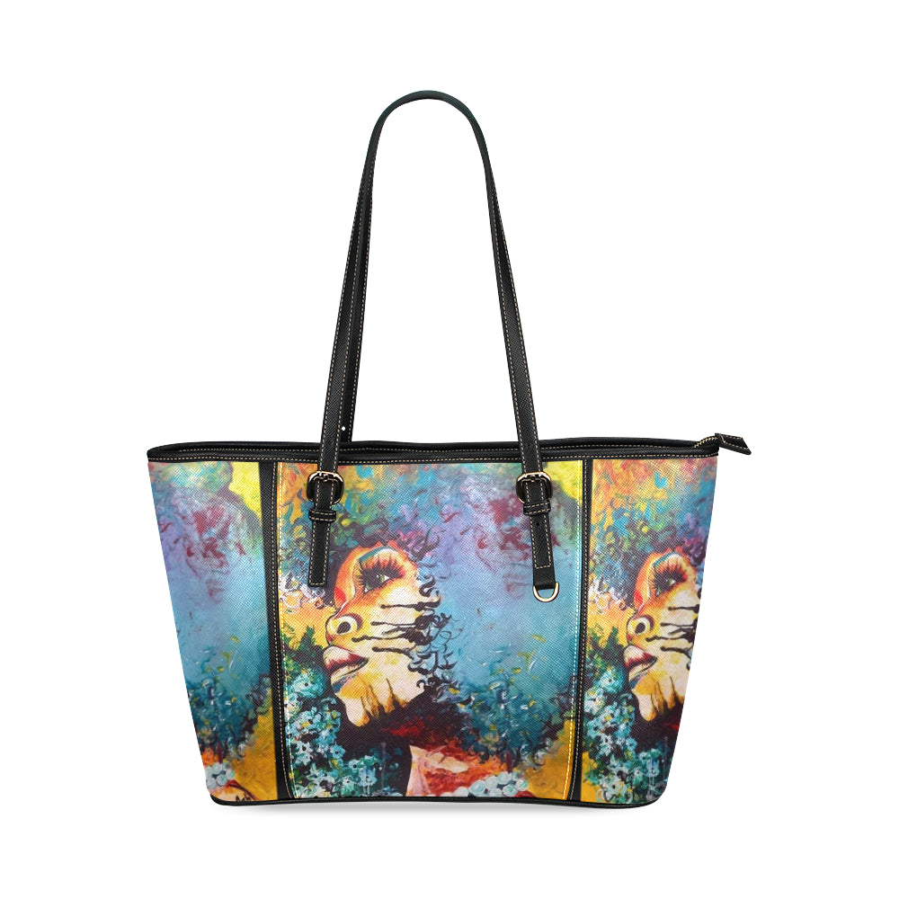 Unrestrained Afro Large Leather Tote Bag